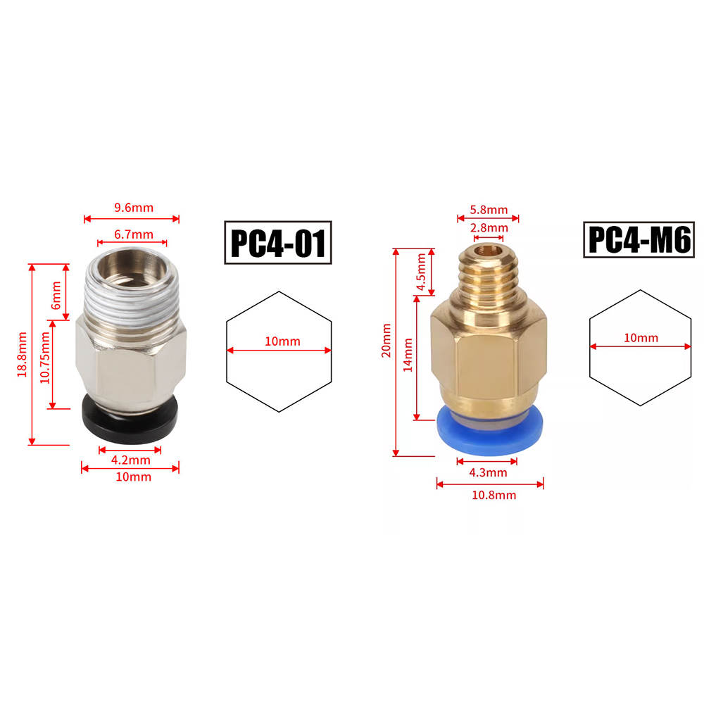 Ptfe Tape Thread - 10 Stück/Set PC4-M10 Pneumatische Verbinder für