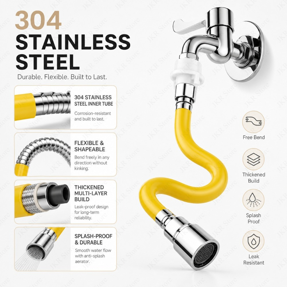 Flexible Hose Braided - Verstellbarer Edelstahl-Wasserhahn-Verlängerer 2-Modus Flexibles Verlängerungsrohr Spritzwassergeschützt
