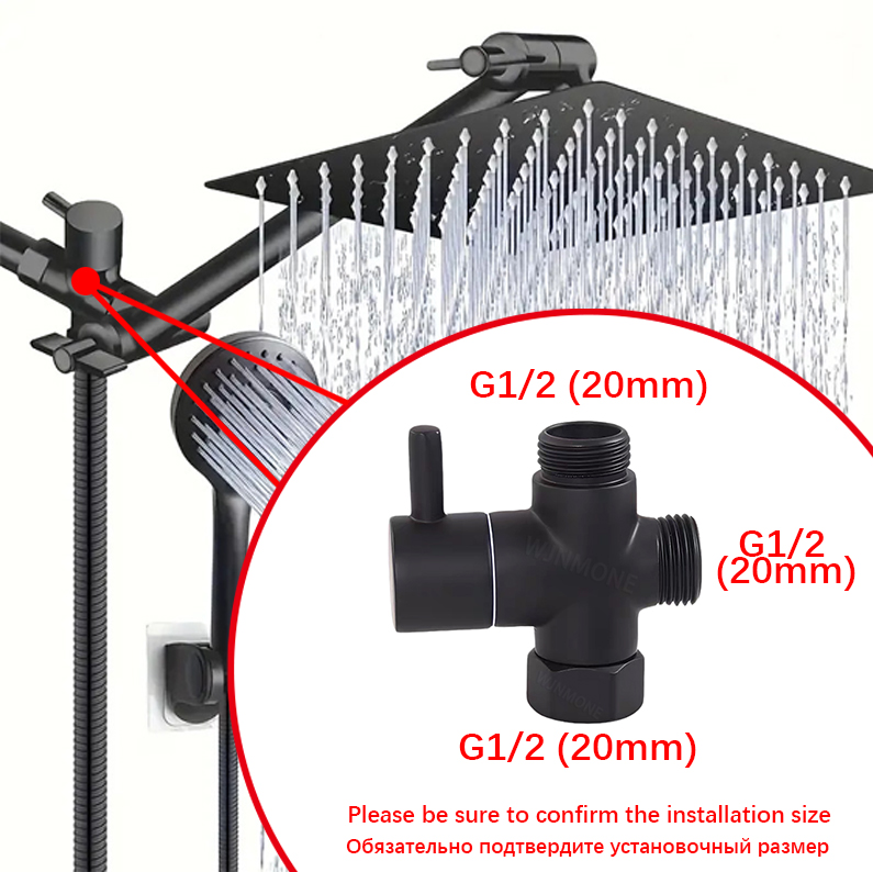 Shower Valve Cartridge - Schwarz Silber 3-Wege T-Adapter Umstellventil für